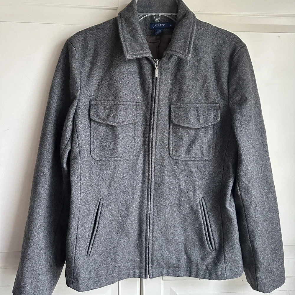 J Crew Jacket Womens Medium Gray Wool Lined Coat YKK Zip Vintage Pockets